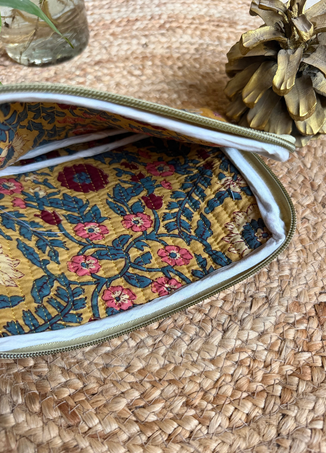 Handblock Quilted Flat Pouch