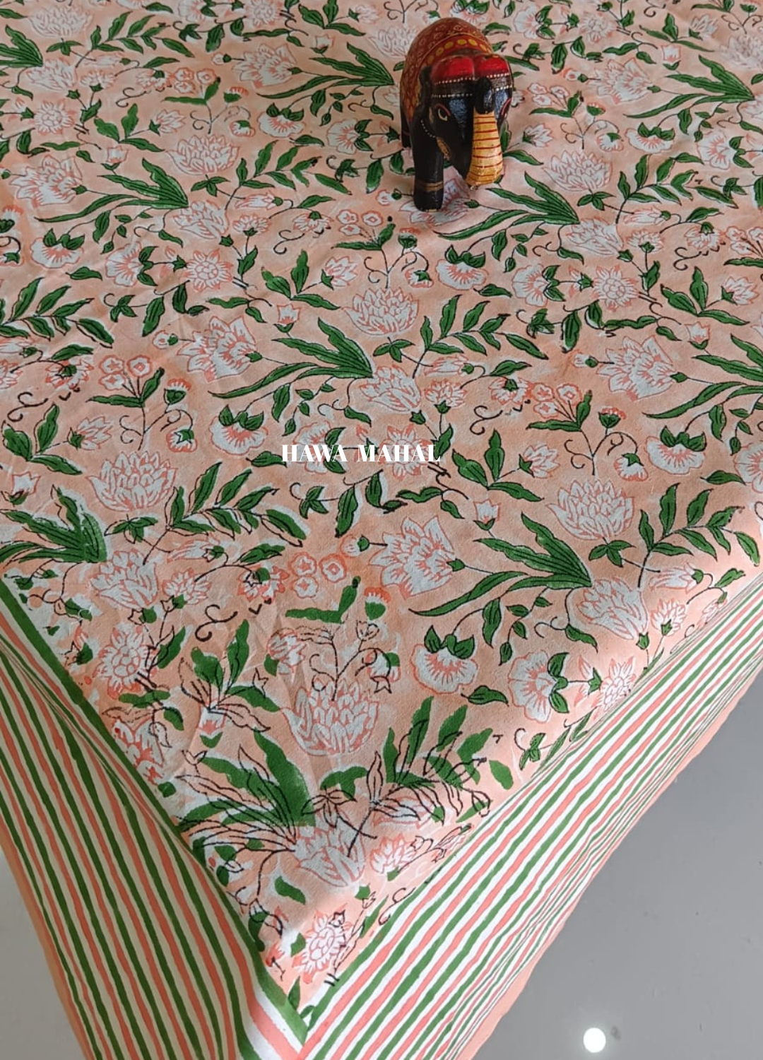Peach Handblock Printed Table Cover