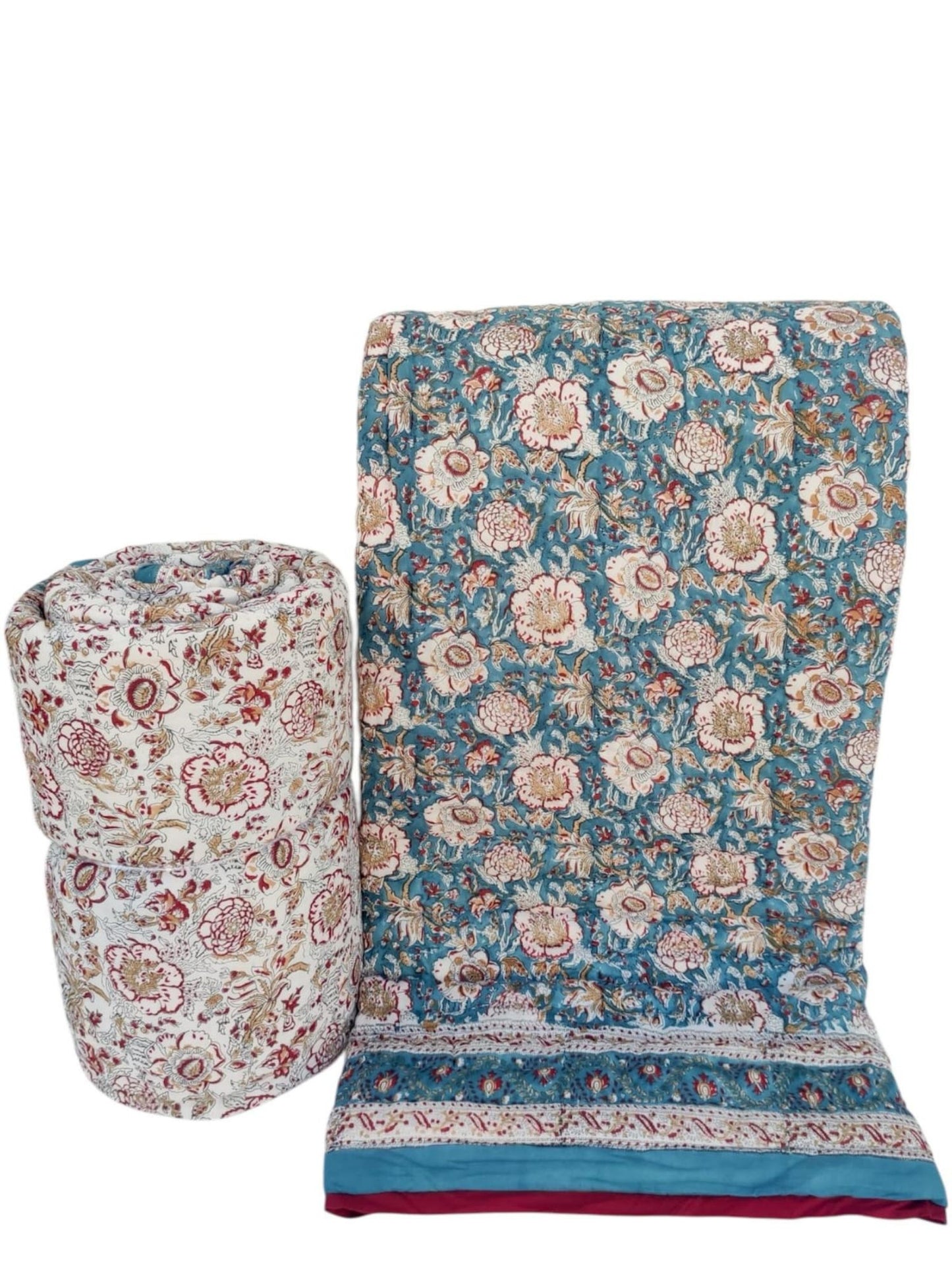 Jaipuri Quilt- Handblock Printed Reversible Mulmul Cotton Quilt - Double (90 x 108 inch)