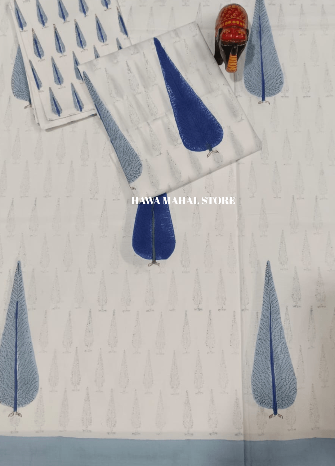 Handblock Print Percale Bedsheet with Reversible Pillow Covers
