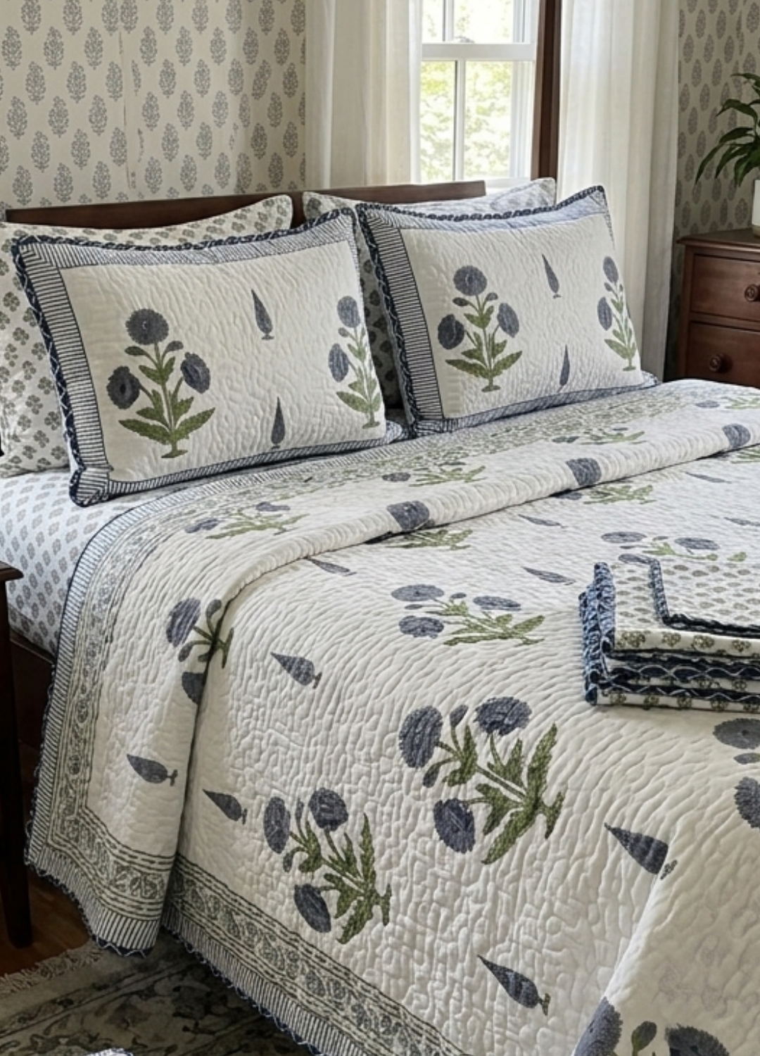 Handcrafted Quilted Cotton Bedcover with Two Pillow Covers