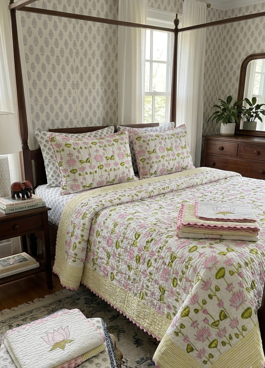 Handcrafted Quilted Cotton Bedcover with Two Pillow Covers