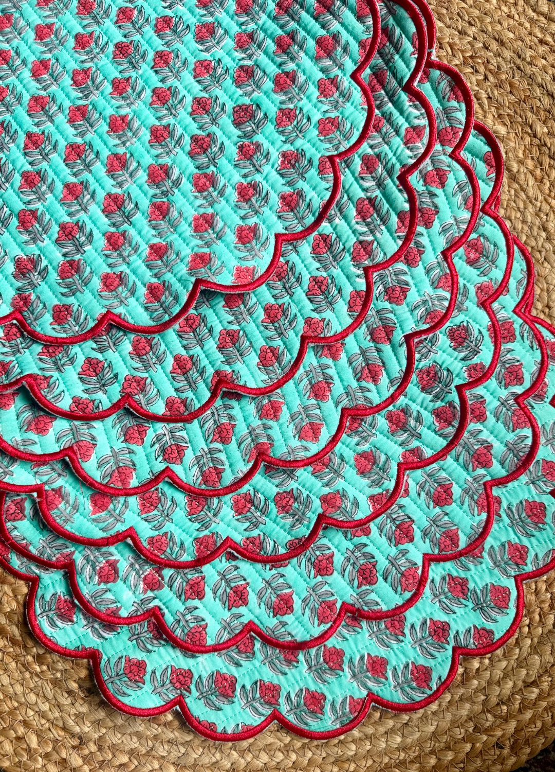 Scalloped Quilted Round Mats - Set of 6