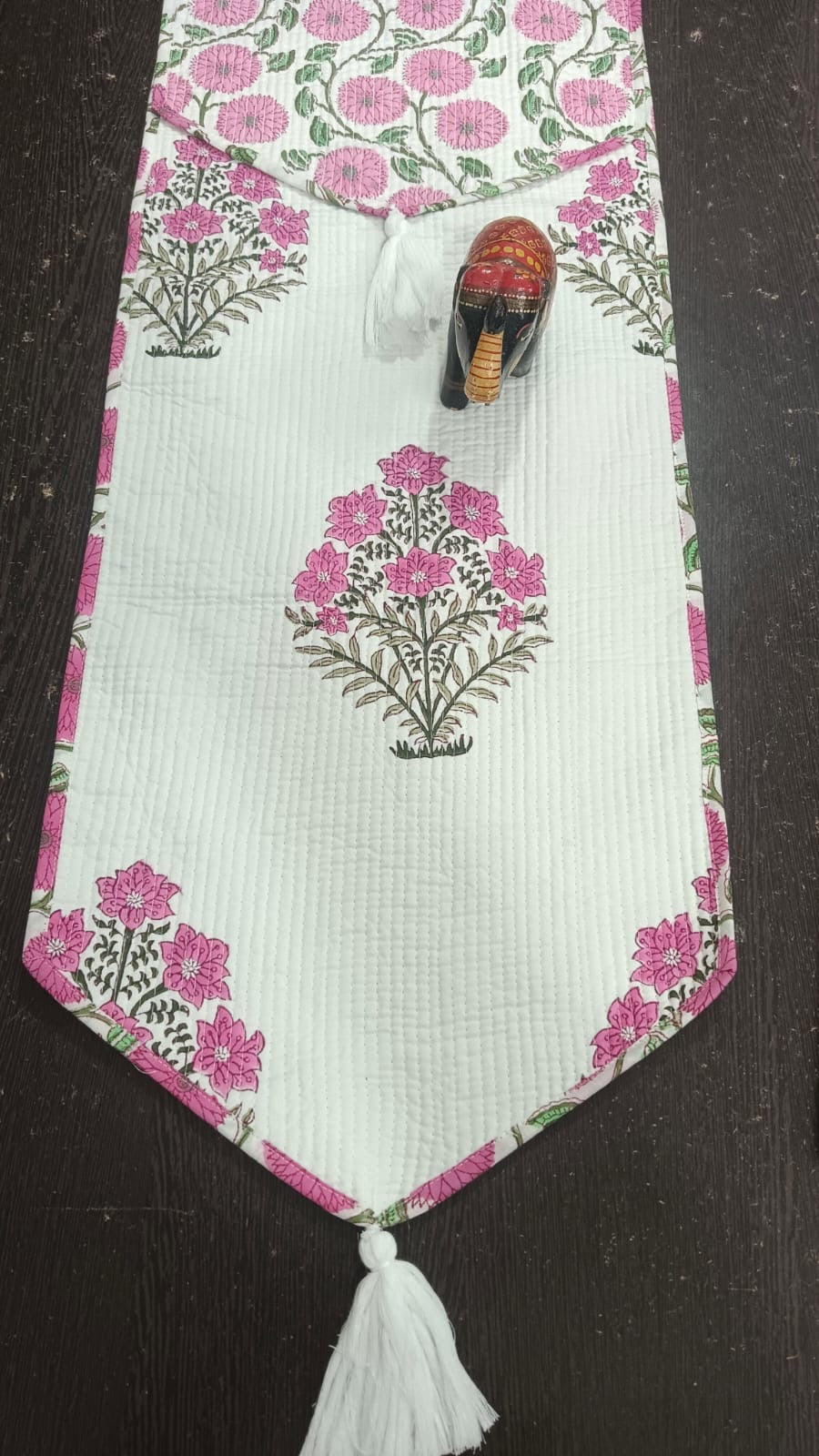 Hand Block Quilted Table Runner - Pink