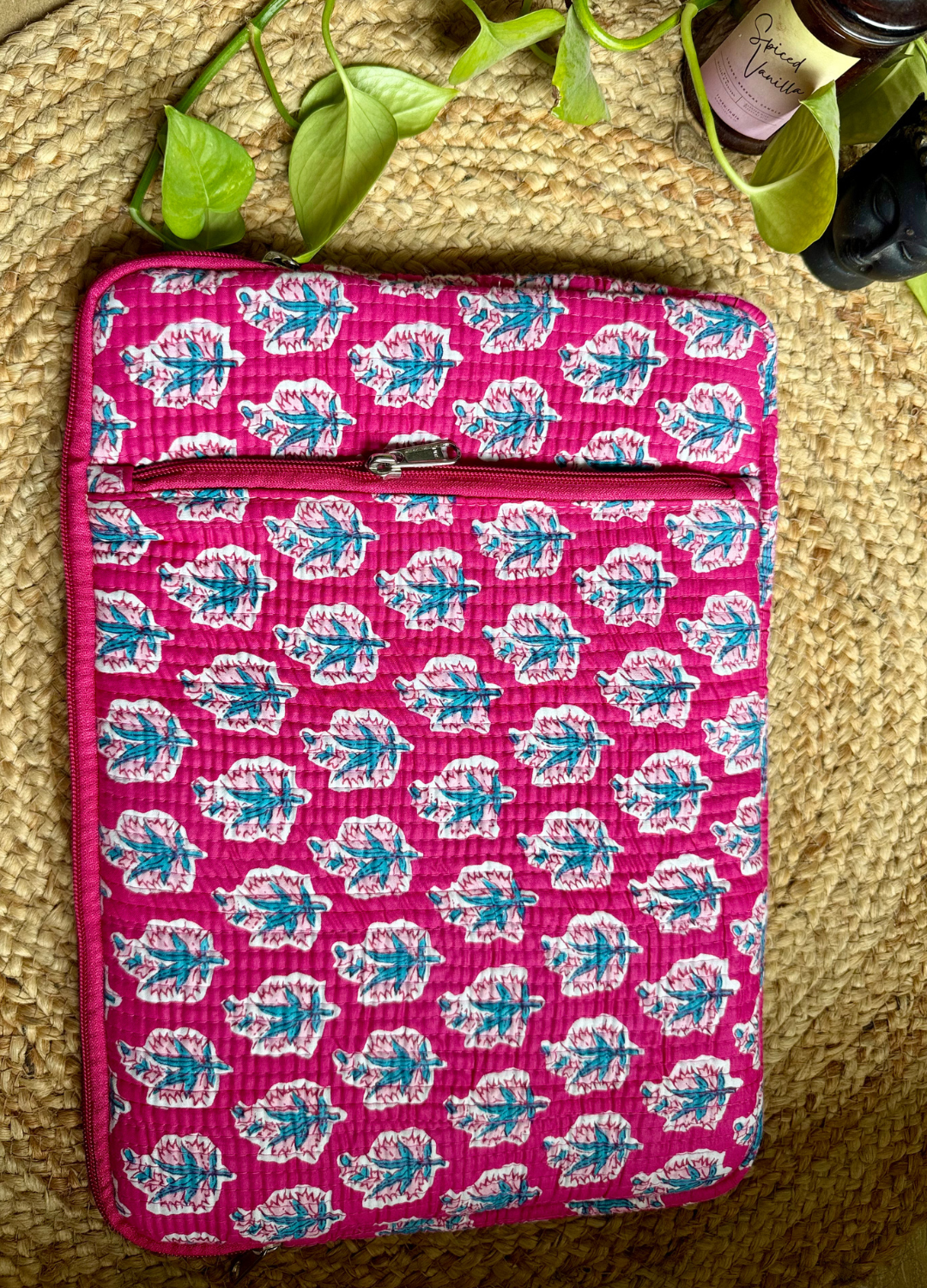Blockprinted Quilted Cotton-  Laptop Sleeve