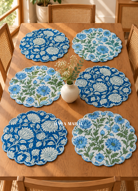 Scalloped Quilted Round Mats - Set of 6