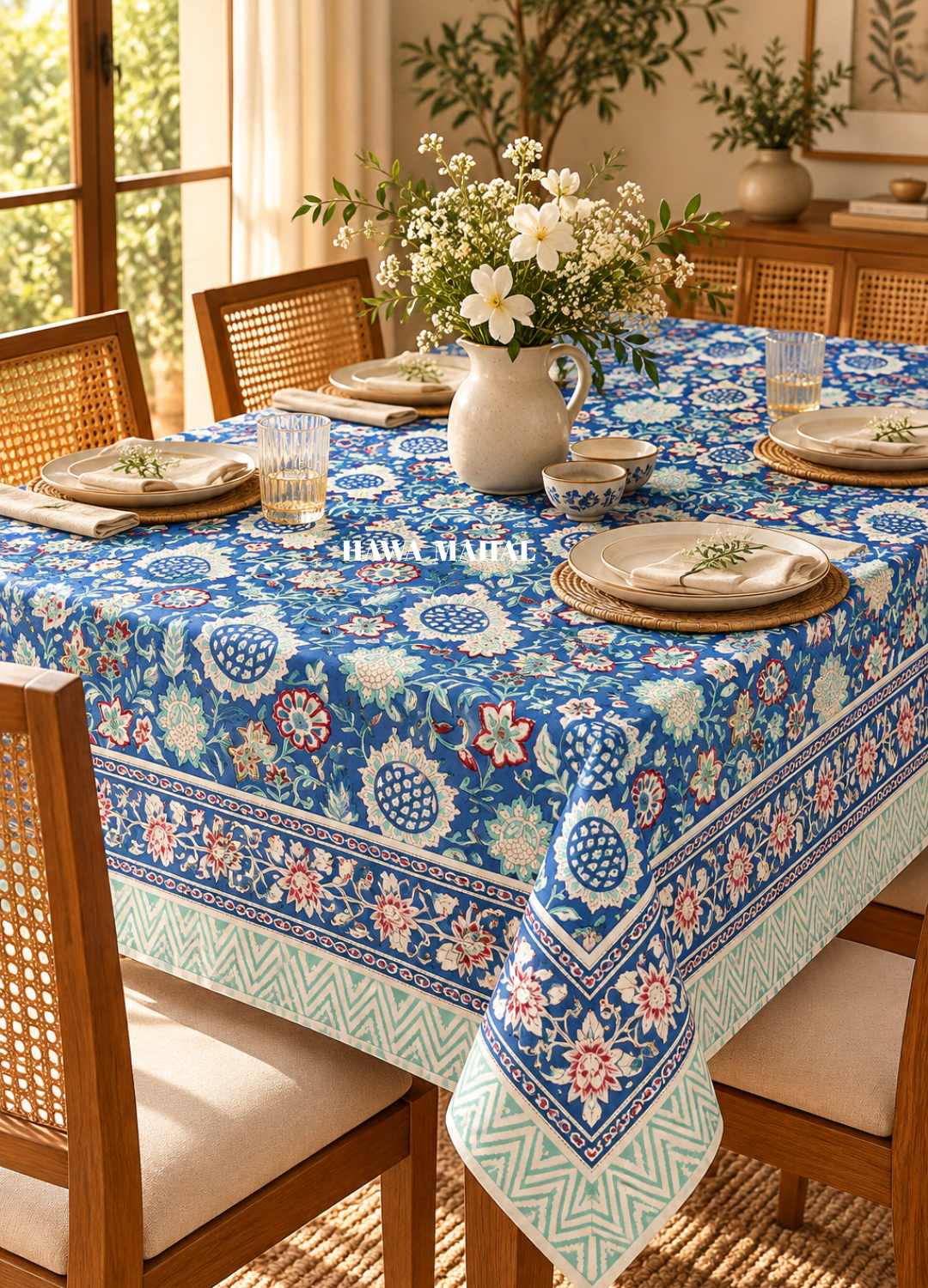 Blue Handblock Printed Table Cover