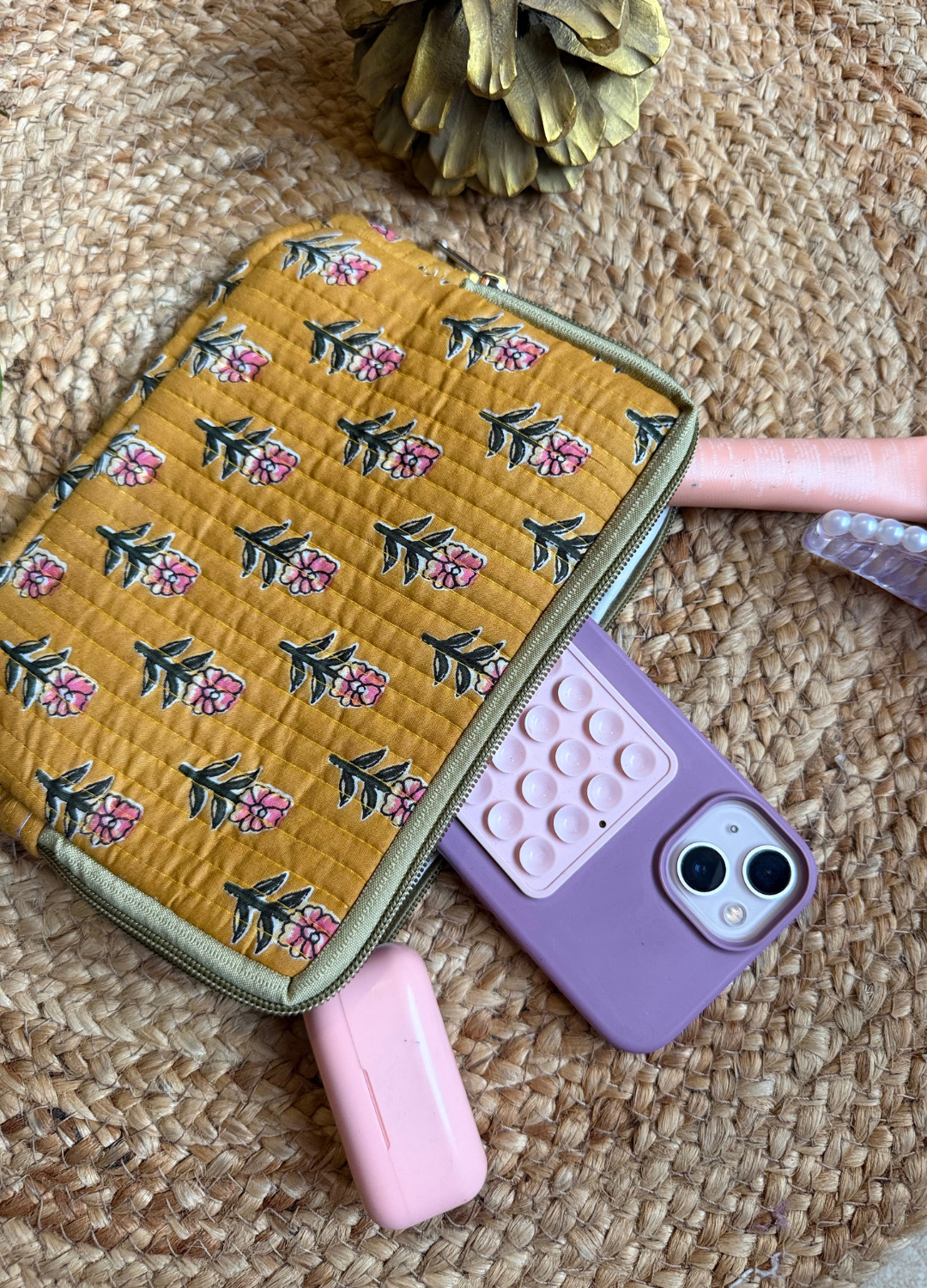Handblock Quilted Flat Pouch