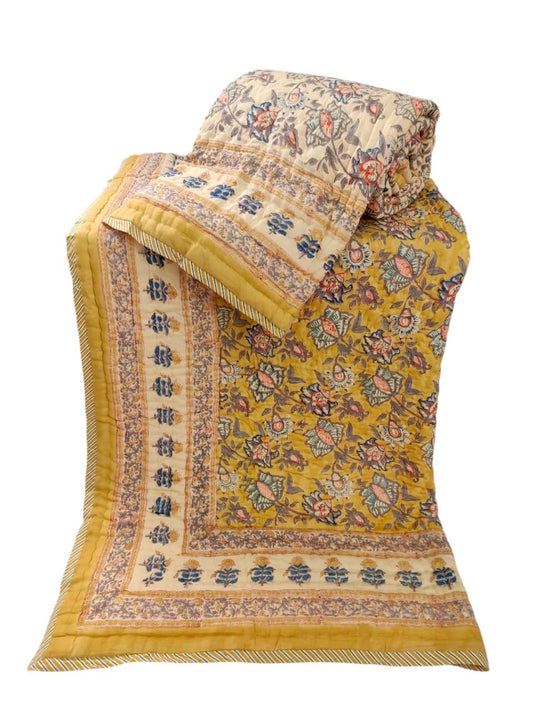 Handblock Printed Reversible Mulmul Cotton Quilt - Set of 2 Single Quilt (60 x 90 inch)