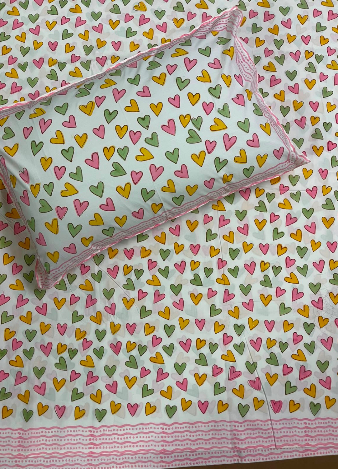Handblock Kids Percale Single Bedsheet – Heart