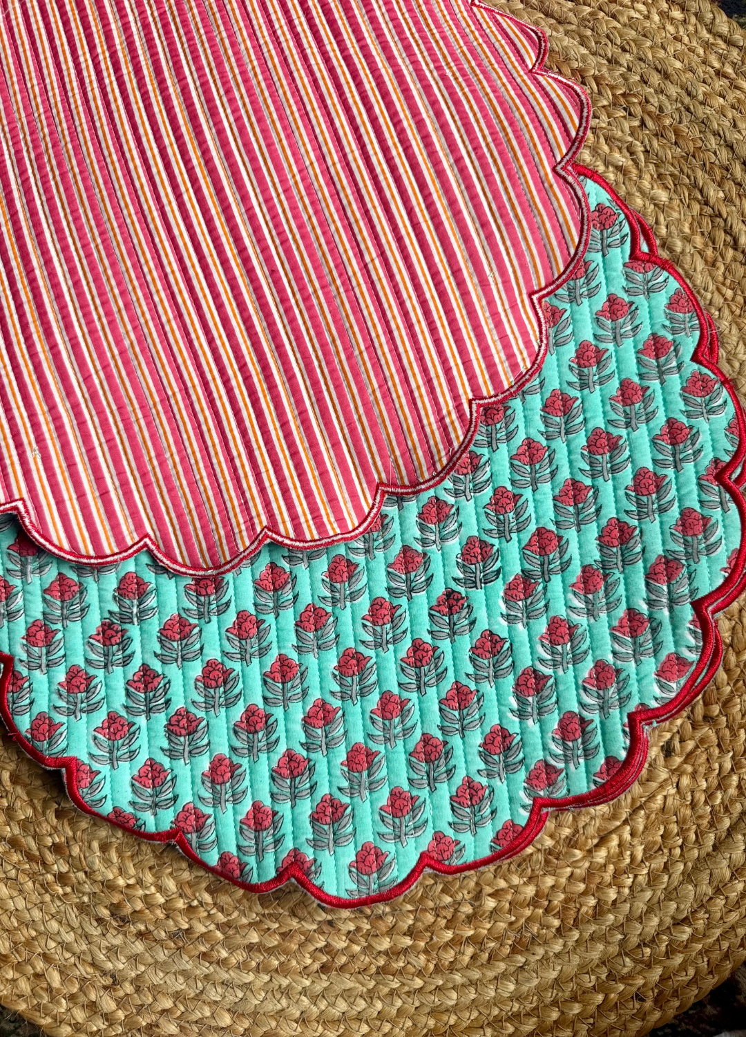 Scalloped Quilted Round Mats - Set of 6