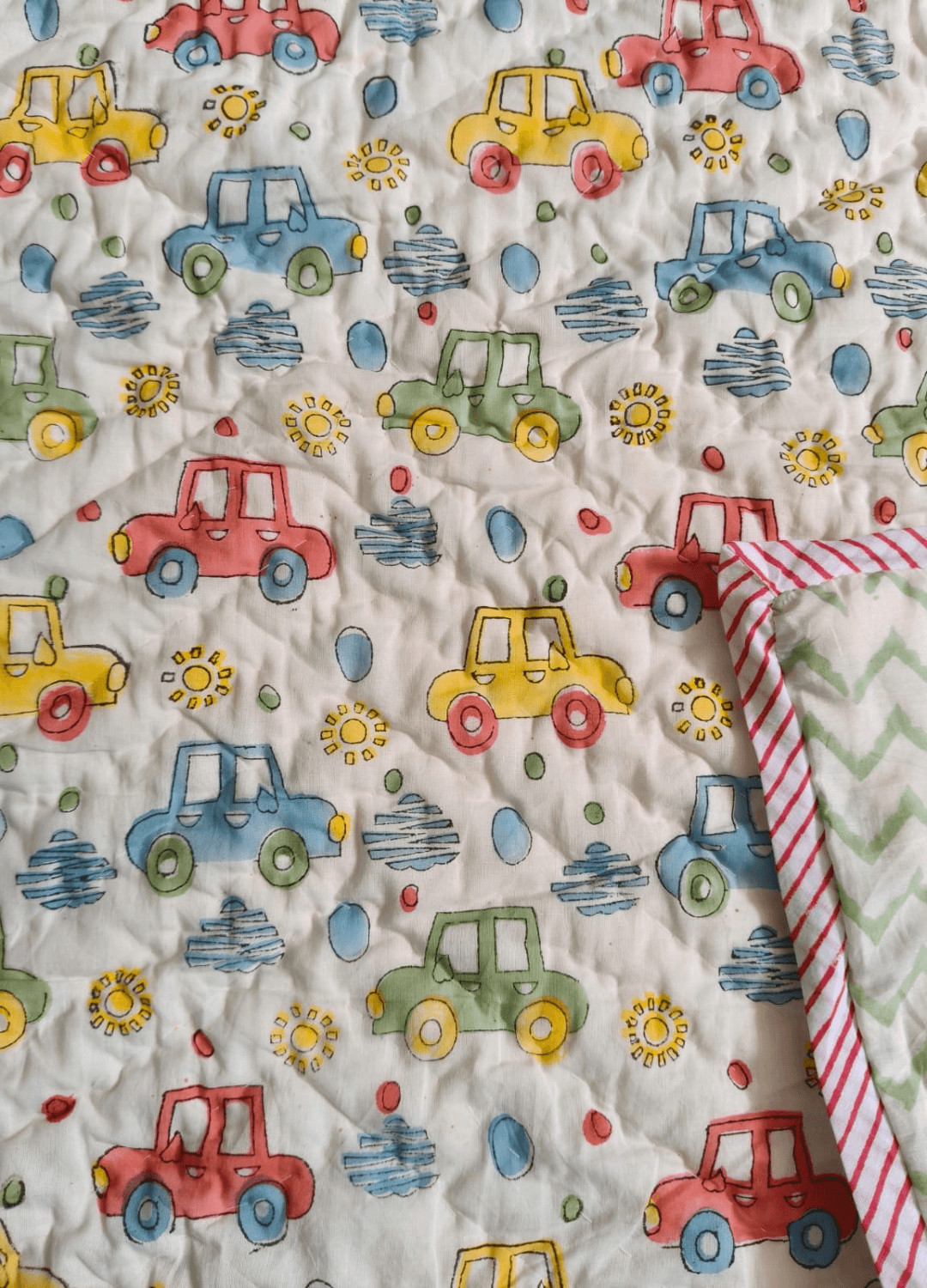 Kids Reversible Mulmul Quilt - Car