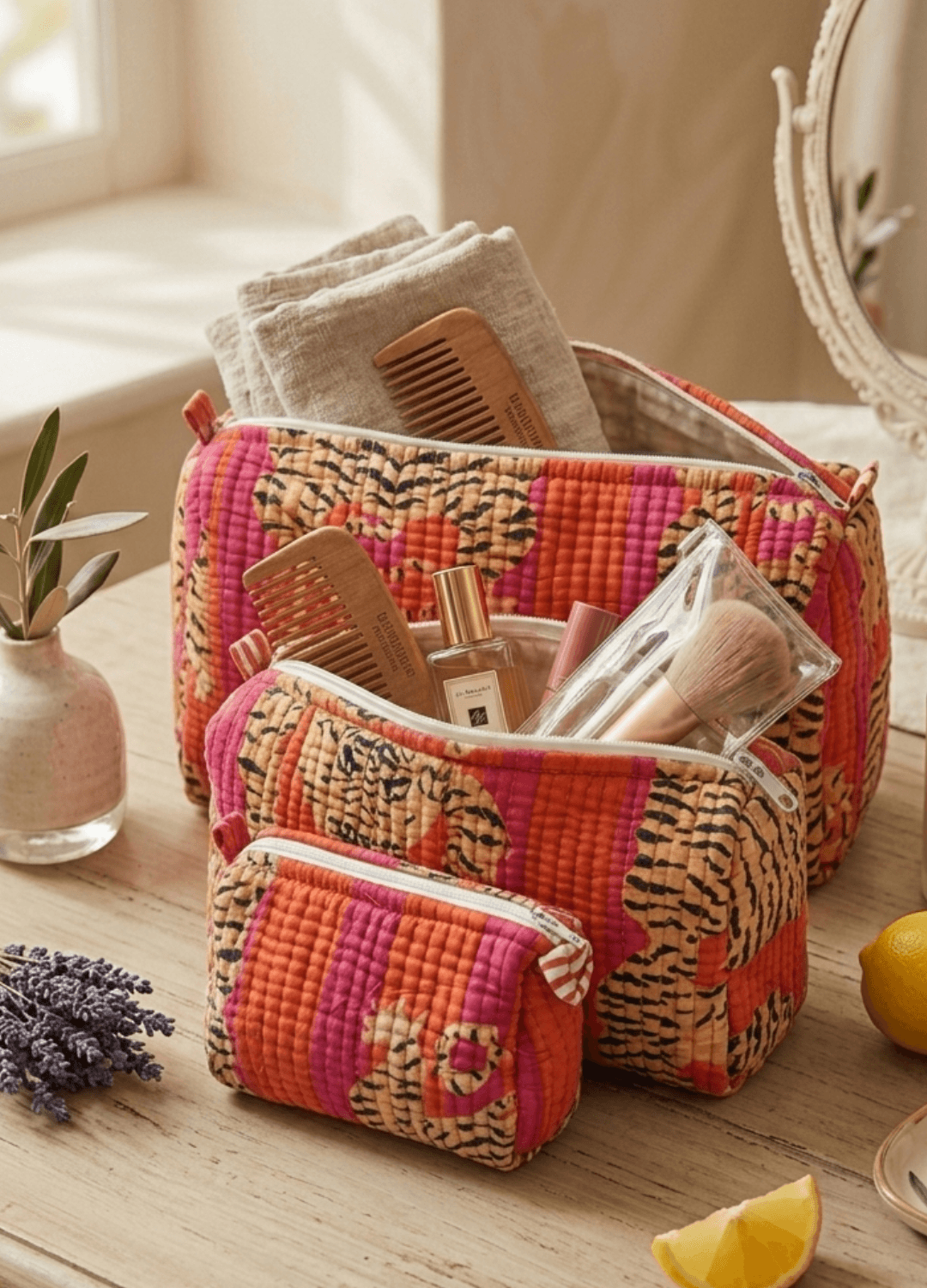 Block Printed Quilted Multiutility Bag- Set of 3