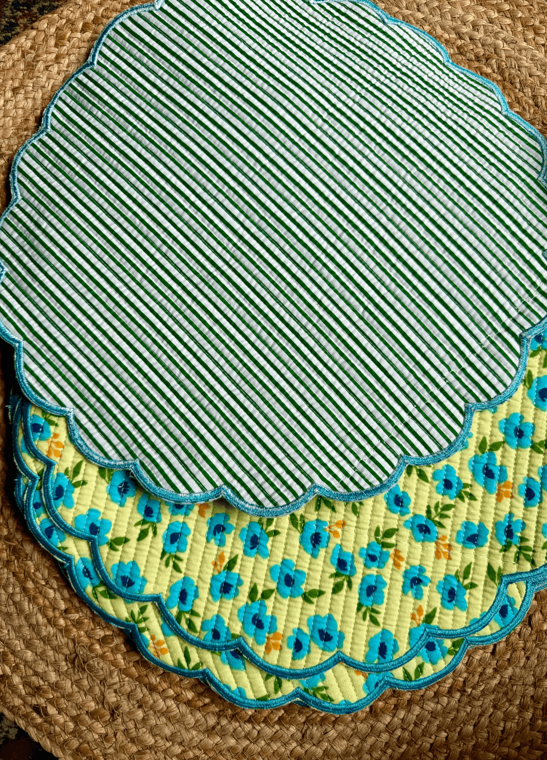 Scalloped Quilted Round Mats - Set of 6