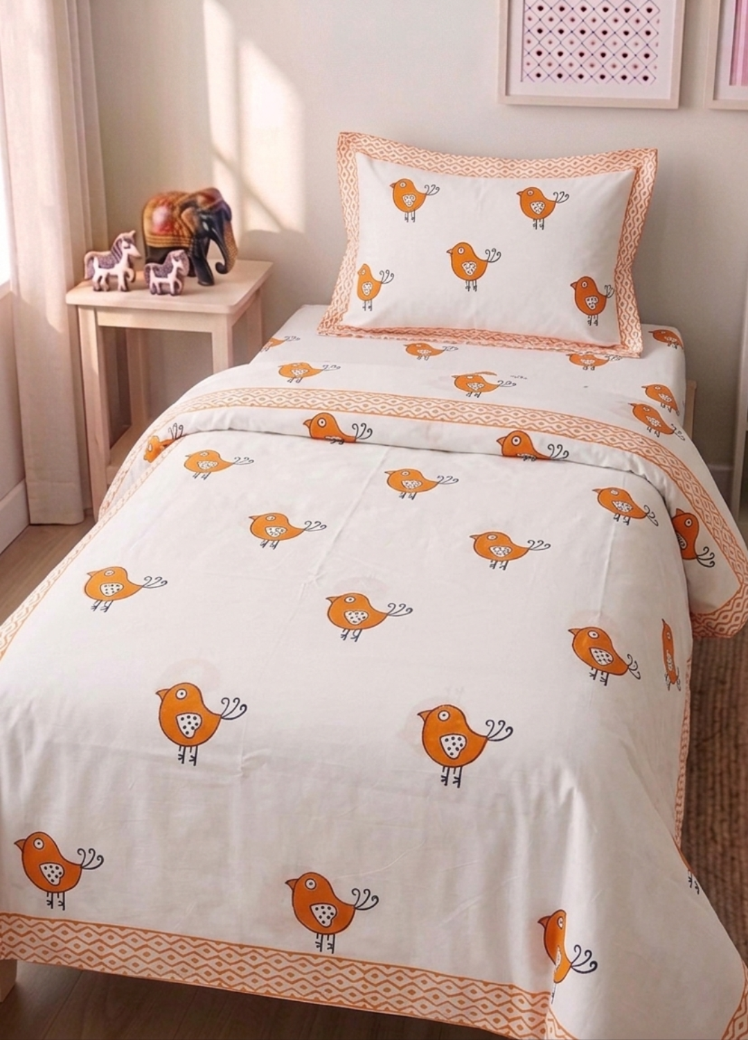 Handblock Kids Percale Single Bedsheet – Bird