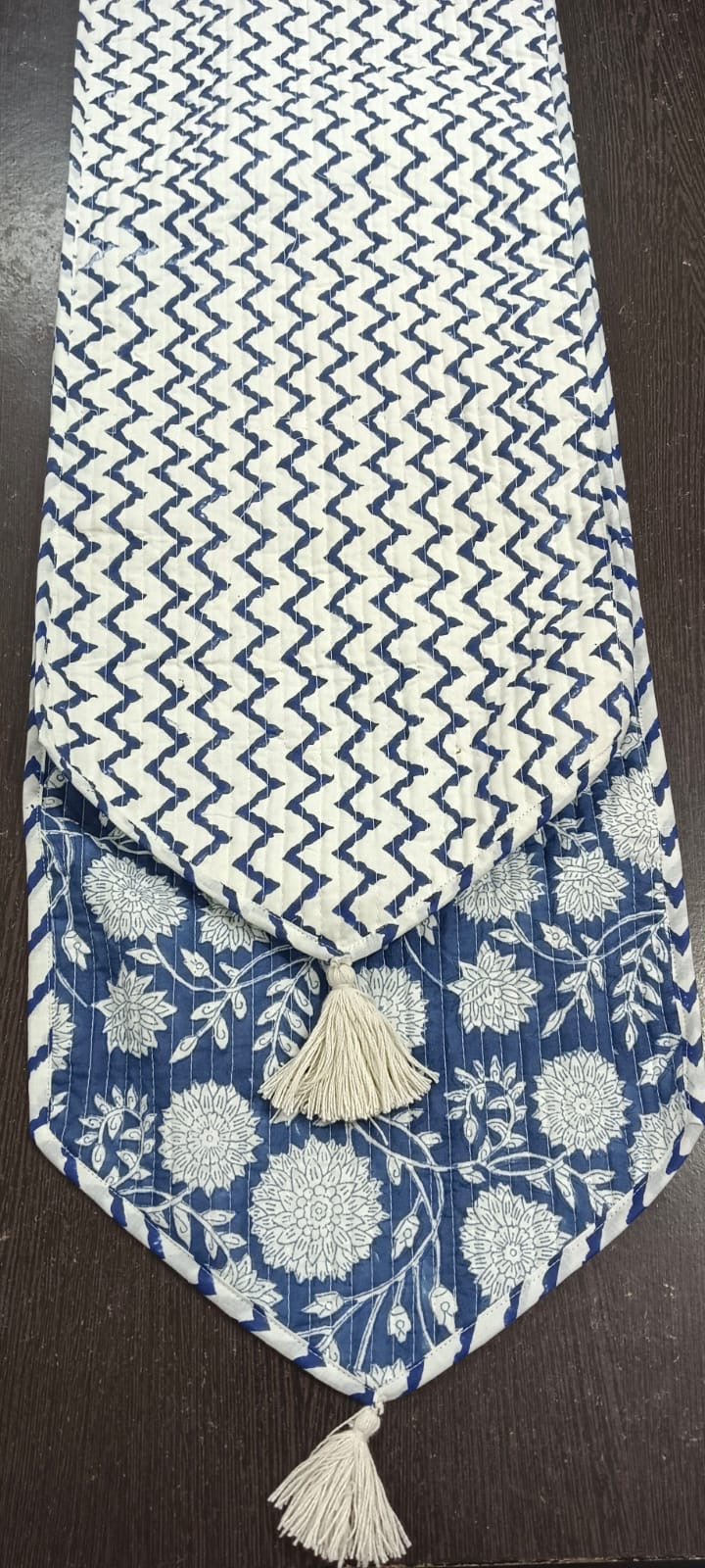 Hand Block Quilted Table Runner - Blue