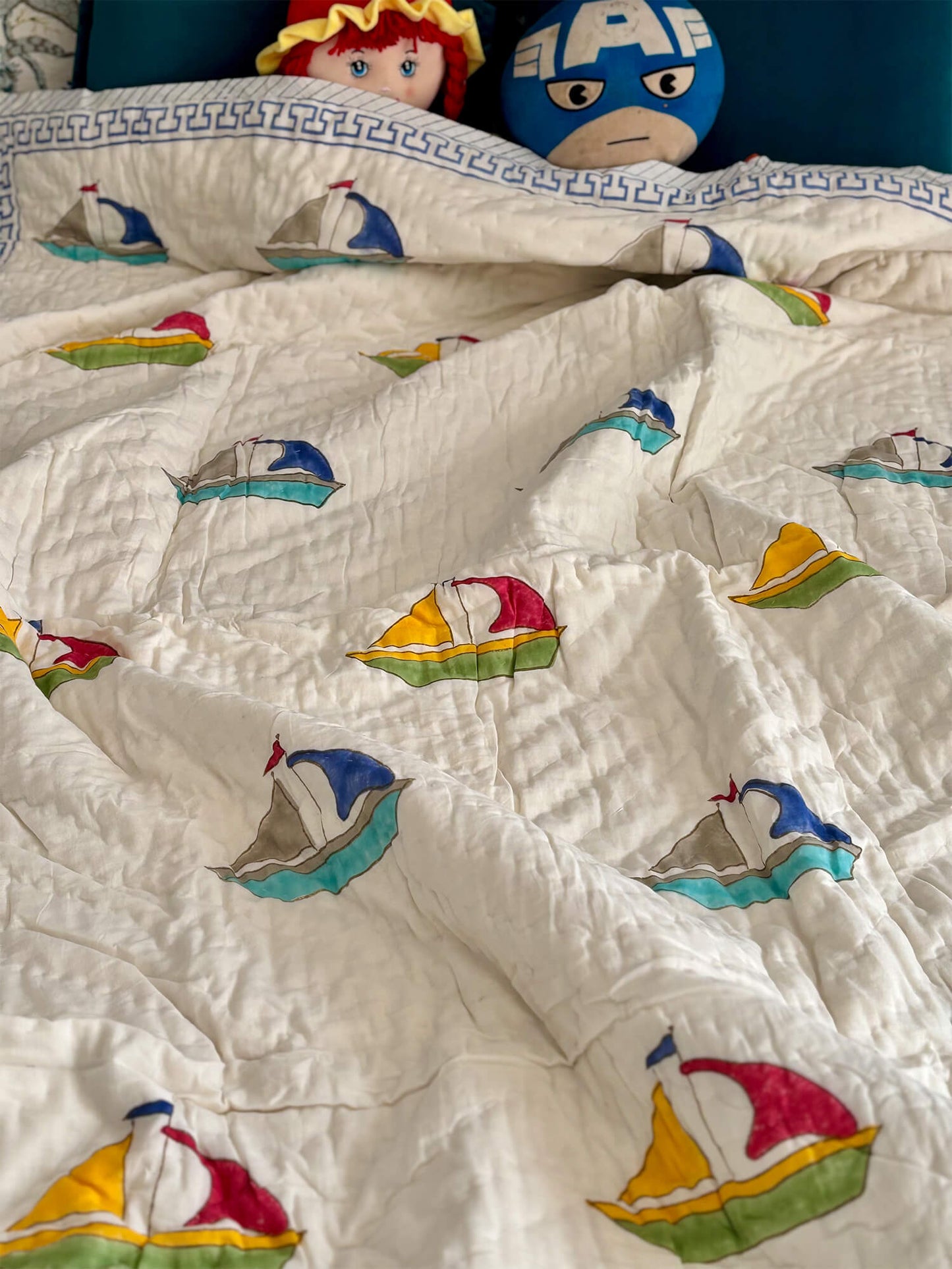 Sailors Boat Muslin Baby Quilt