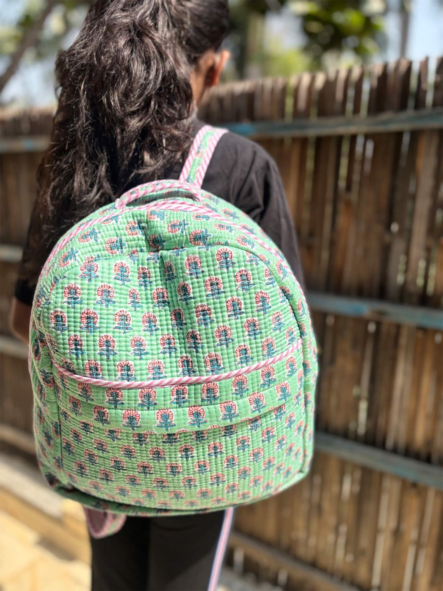 Handblock Quilted Backpack – Lightweight & Stylish