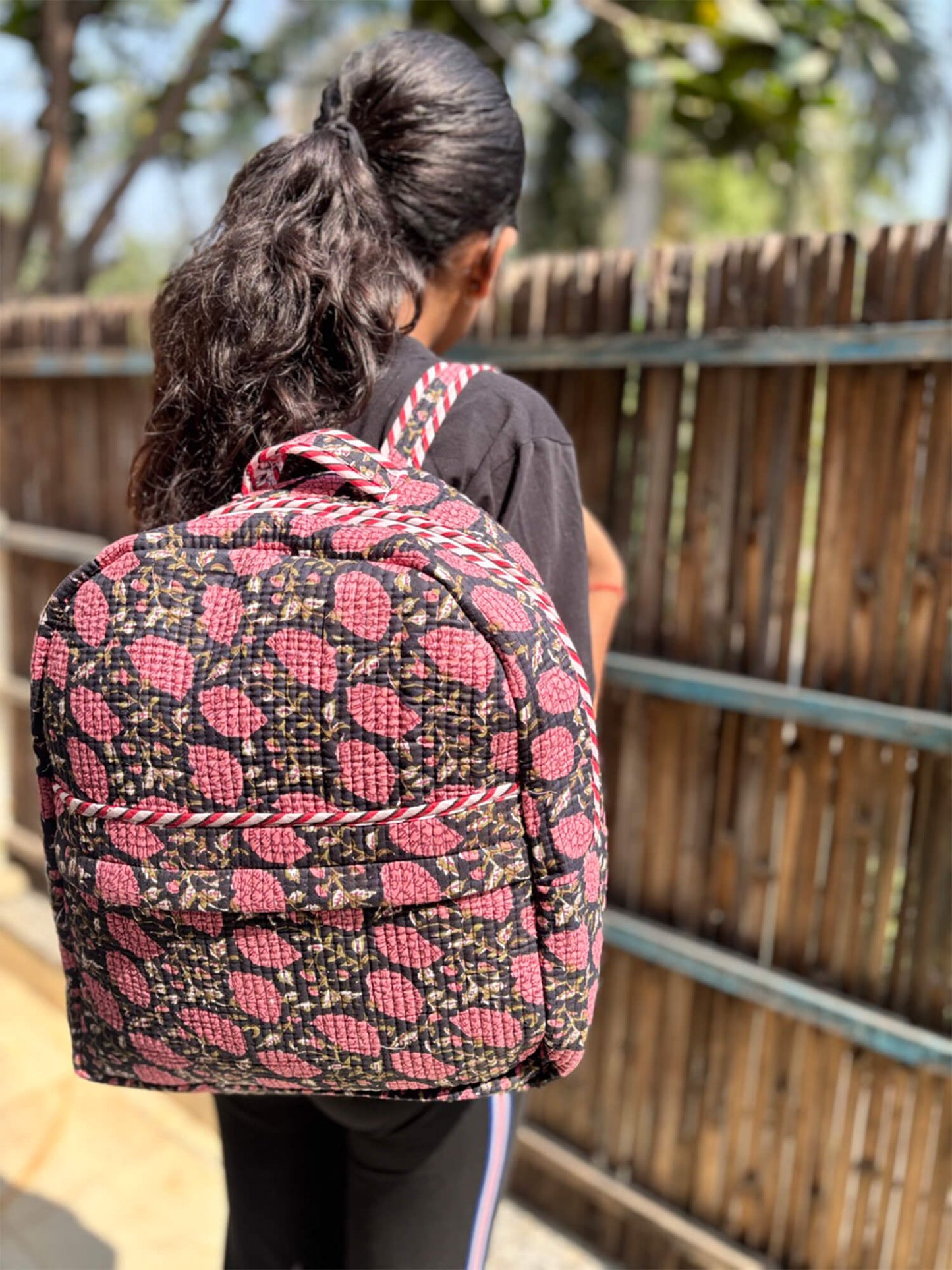 Handblock Quilted Backpack – Lightweight & Stylish