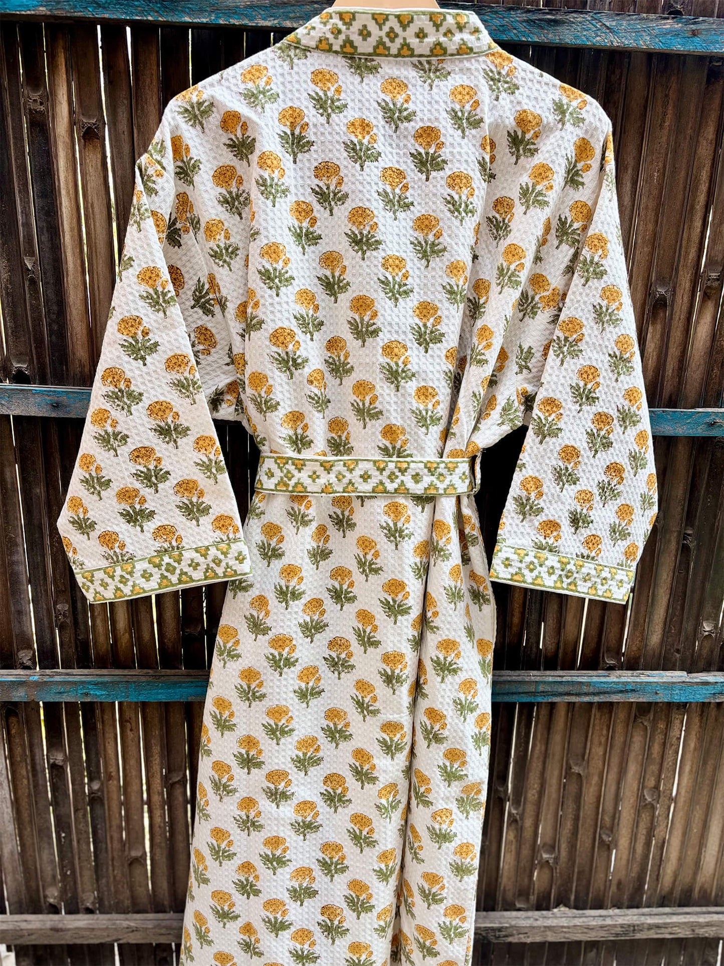 Hand Block Printed Cotton Waffle Bathrobe – Ultra Soft & Absorbent