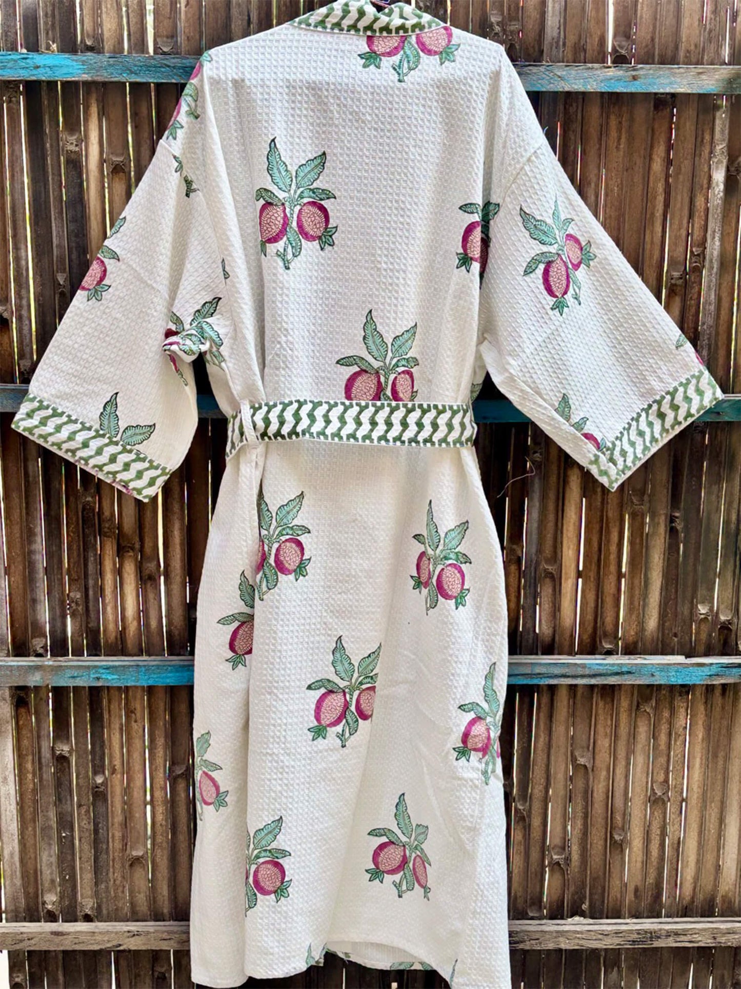 Hand Block Printed Cotton Waffle Bathrobe – Ultra Soft & Absorbent