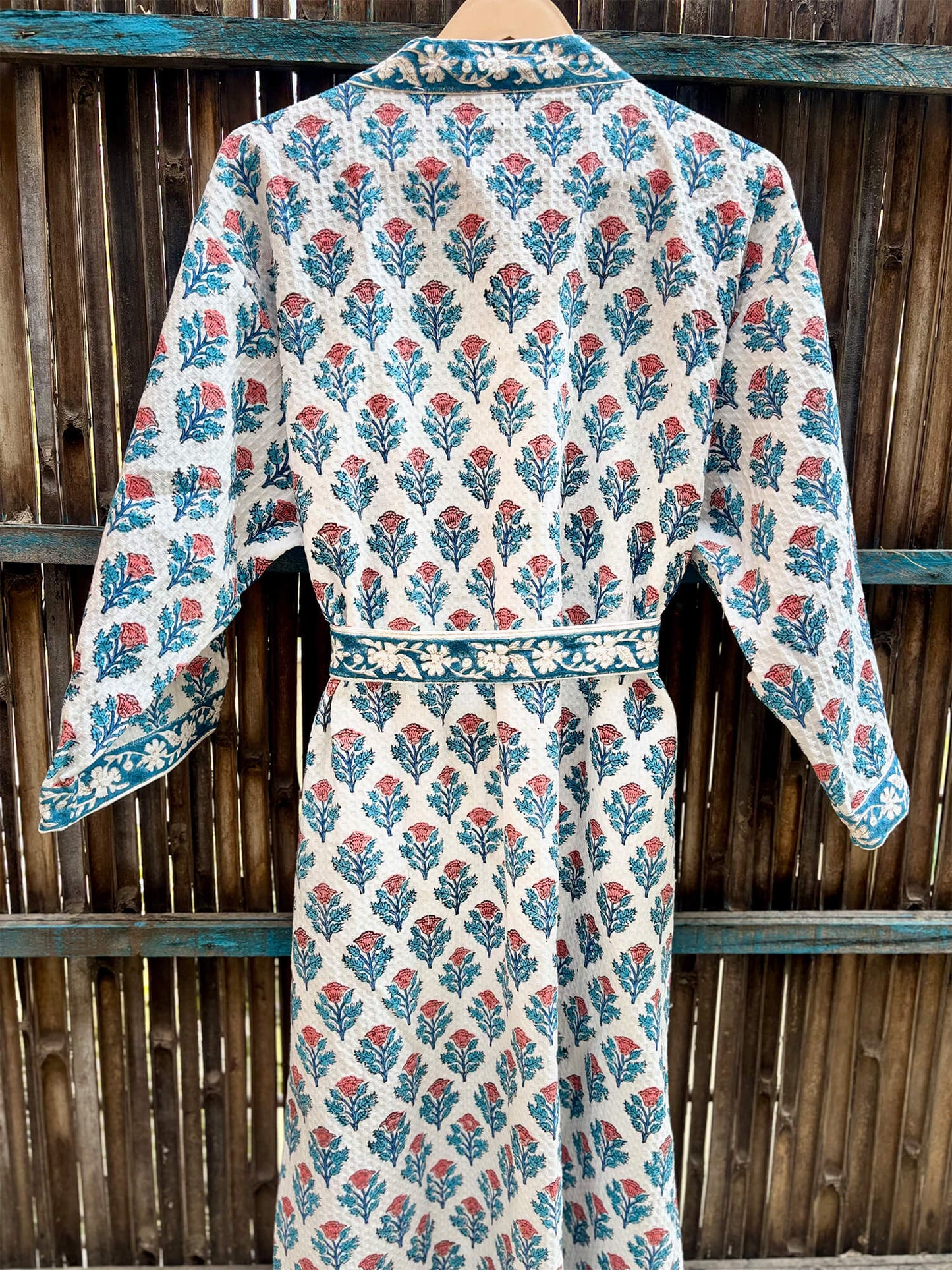 Hand Block Printed Cotton Waffle Bathrobe – Ultra Soft & Absorbent