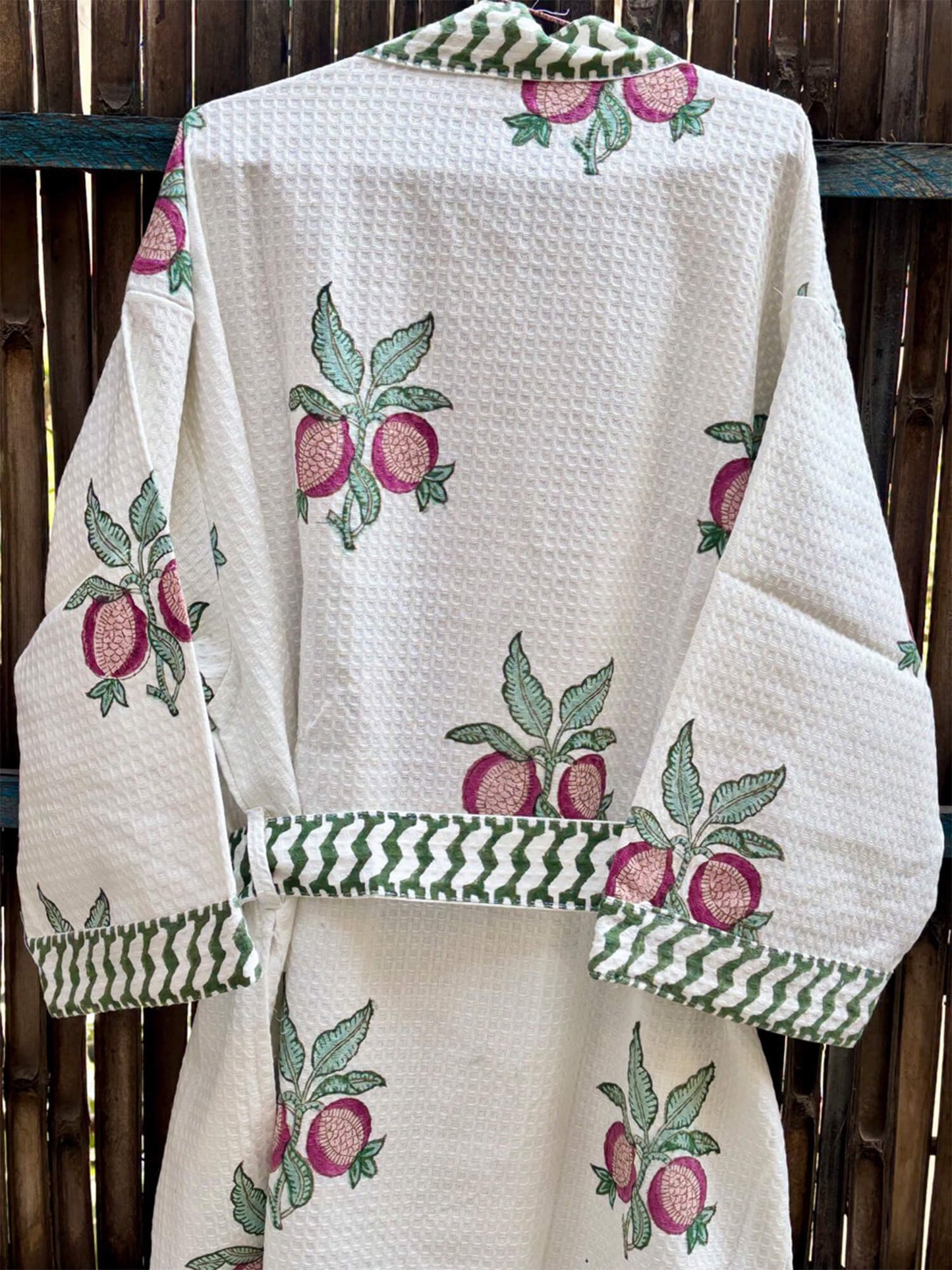 Hand Block Printed Cotton Waffle Bathrobe – Ultra Soft & Absorbent