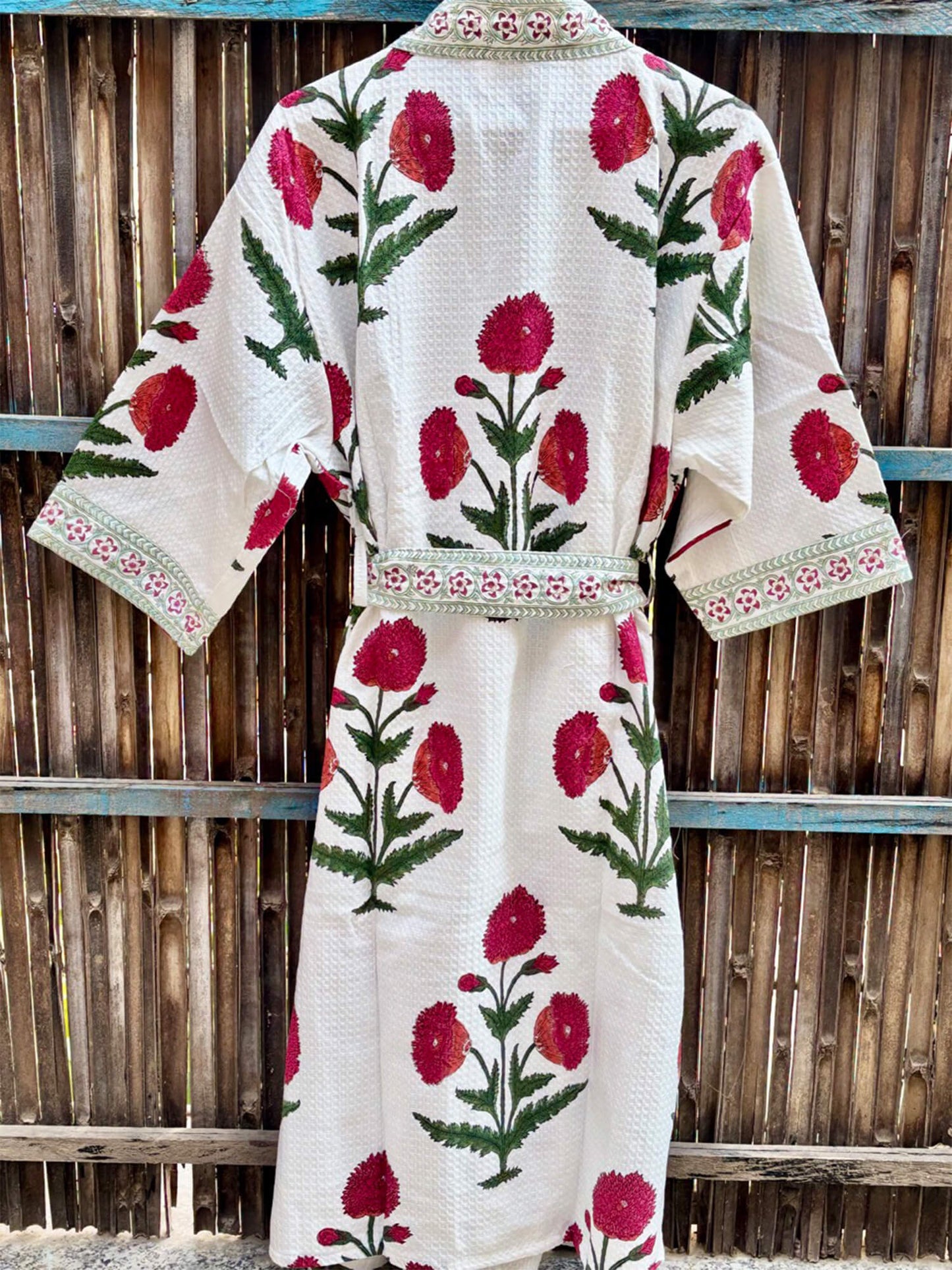 Hand Block Printed Cotton Waffle Bathrobe – Ultra Soft & Absorbent