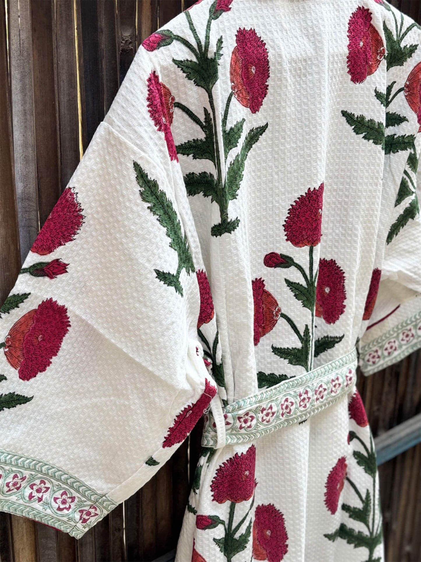 Hand Block Printed Cotton Waffle Bathrobe – Ultra Soft & Absorbent