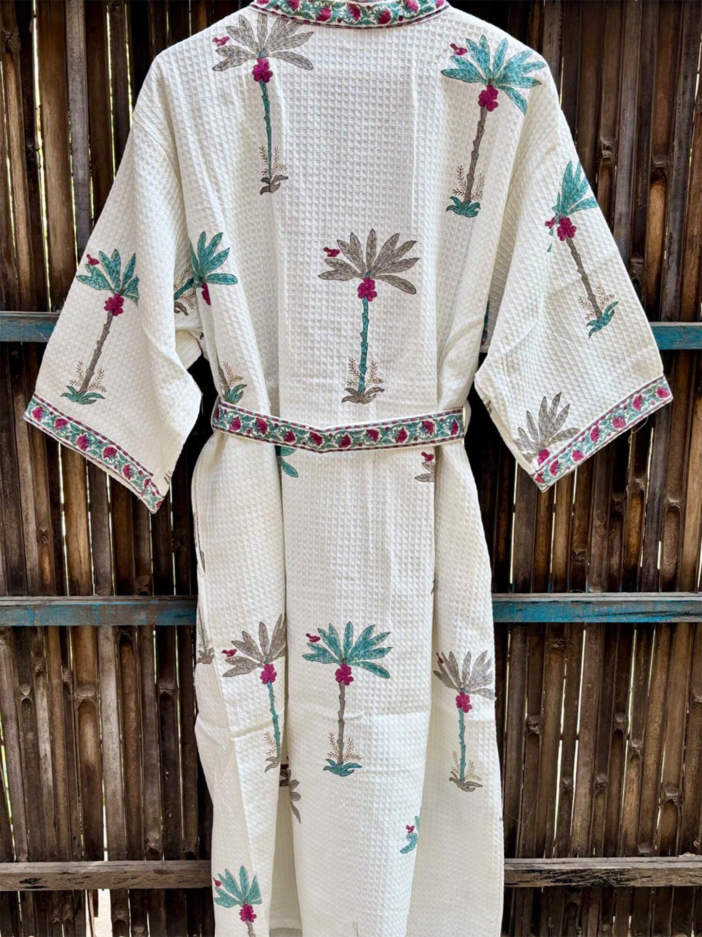 Hand Block Printed Cotton Waffle Bathrobe – Ultra Soft & Absorbent