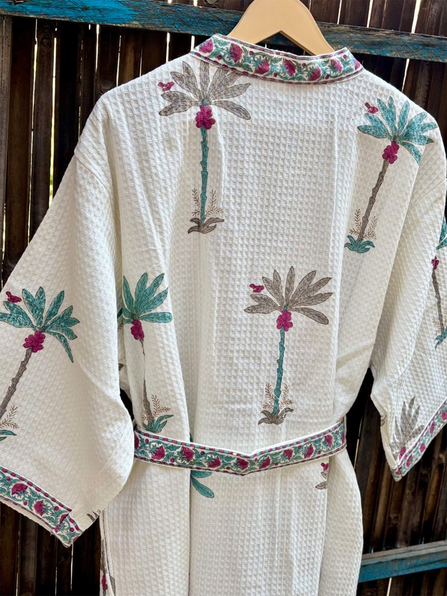 Hand Block Printed Cotton Waffle Bathrobe – Ultra Soft & Absorbent