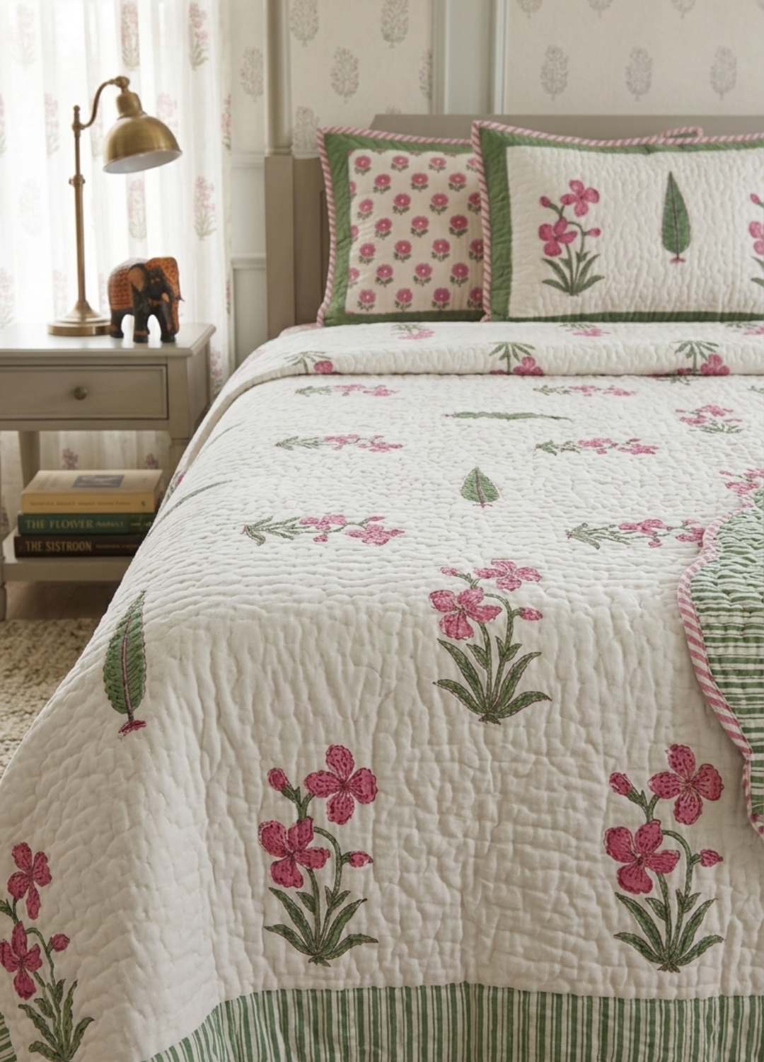 Handcrafted Quilted Cotton Bedcover with Two Pillow Covers