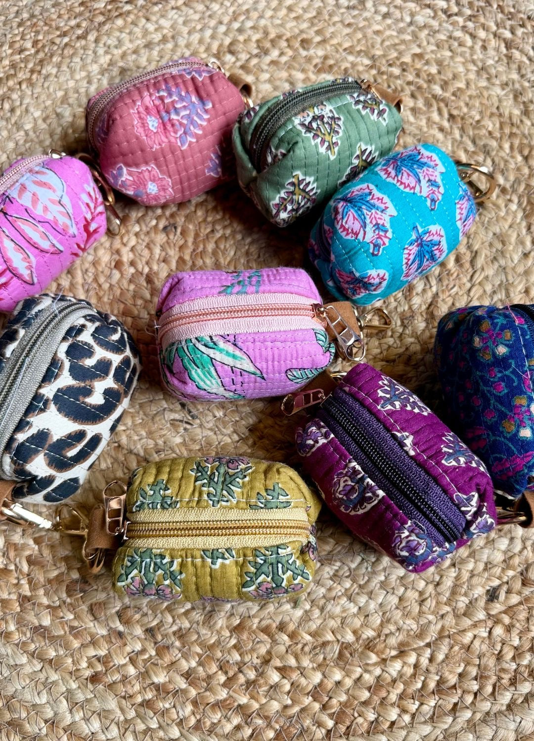 BLOCK PRINTED KEYCHAIN POUCHES - SET OF 2