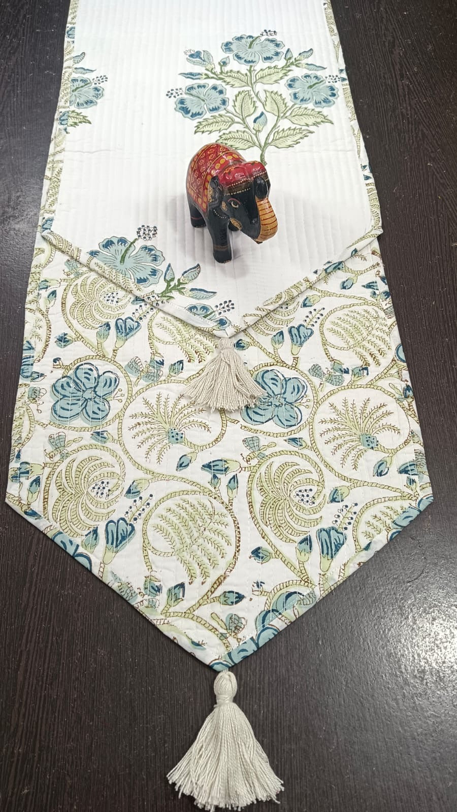Hand Block Quilted Table Runner - White