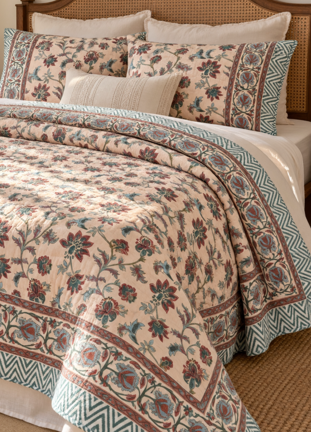 Handblock Printed Reversible Mulmul Cotton Quilt - Set of 2 Single Quilt (60 x 90 inch)
