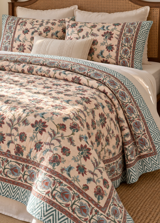 Handblock Printed Reversible Mulmul Cotton Quilt - Set of 2 Single Quilt (60 x 90 inch)