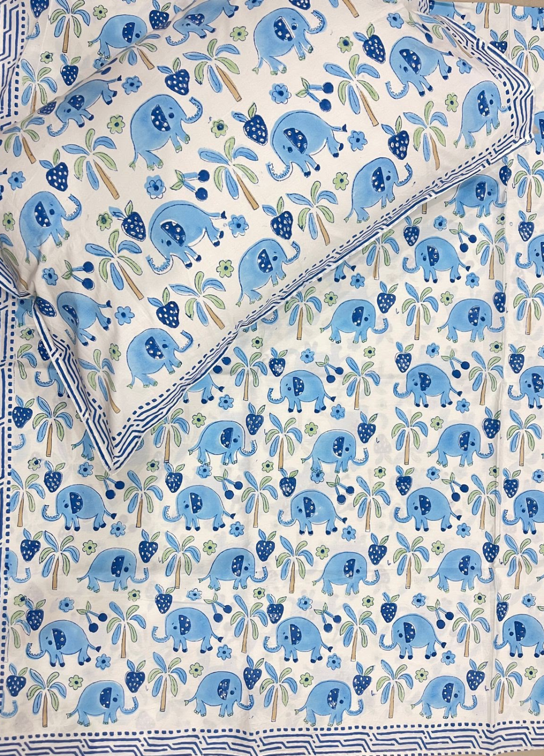 Handblock Kids Percale Single Bedsheet – Blue Jumbo