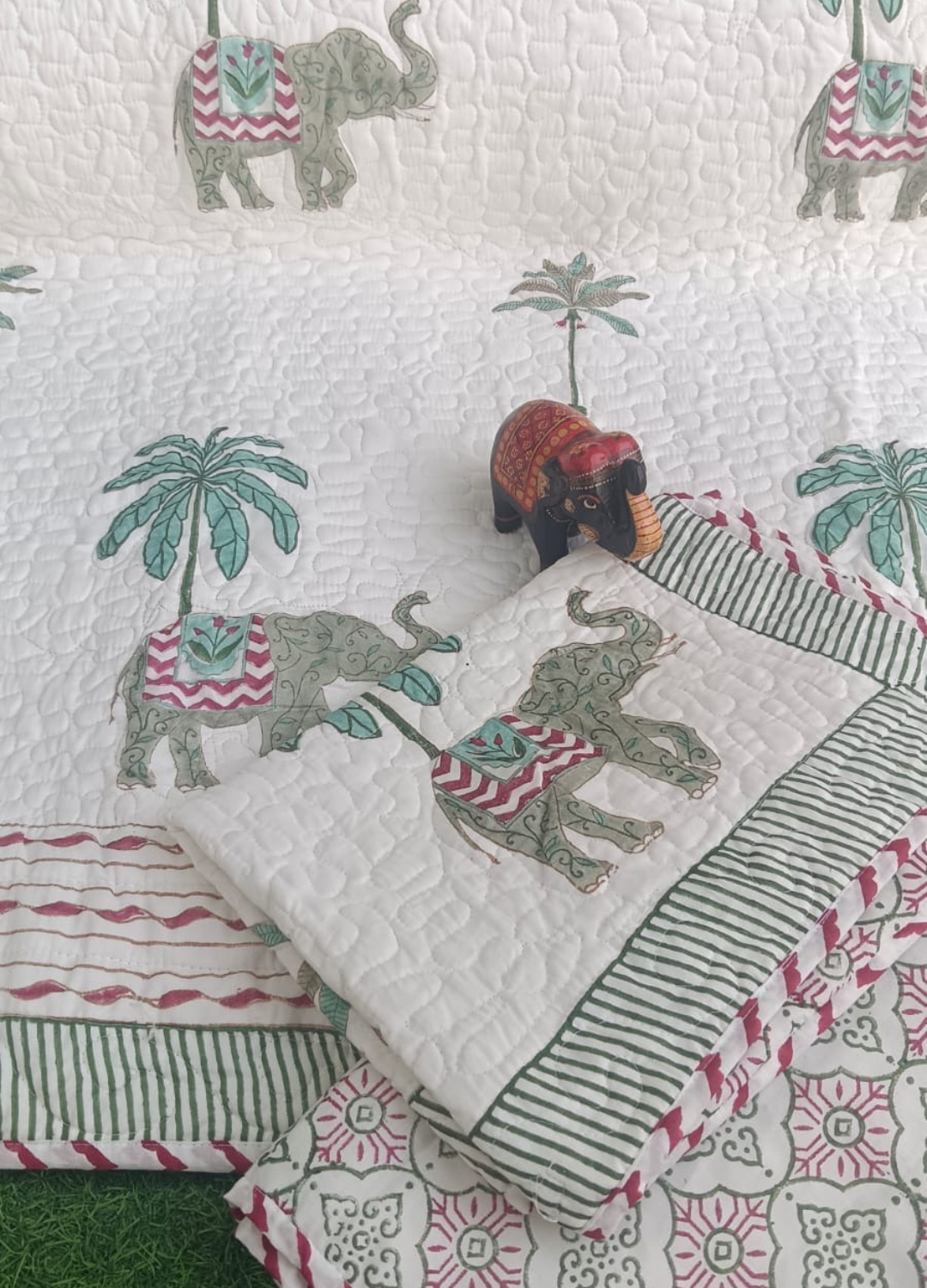 Handcrafted Quilted Cotton Bedcover with Two Pillow Covers