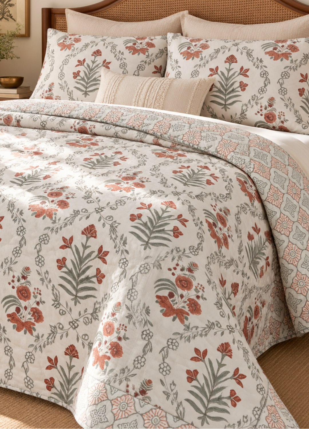 Handblock Printed Reversible Mulmul Cotton Quilt - Set of 2 Single Quilt (60 x 90 inch)