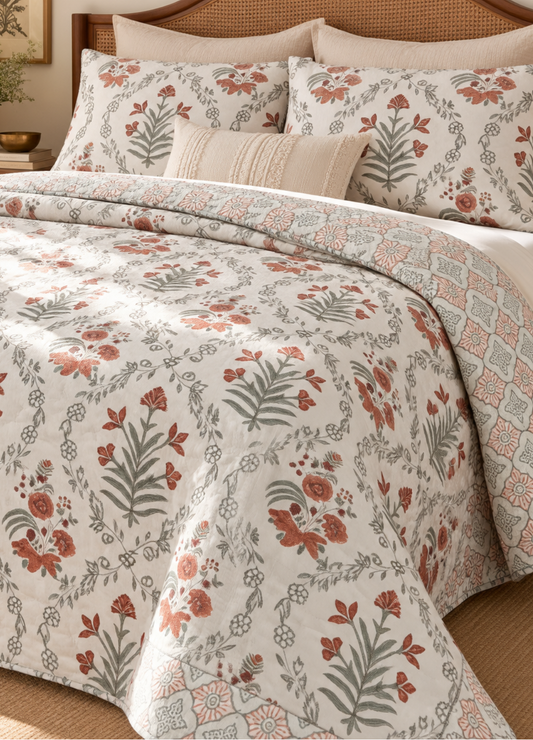 Handblock Printed Reversible Mulmul Cotton Quilt - Set of 2 Single Quilt (60 x 90 inch)