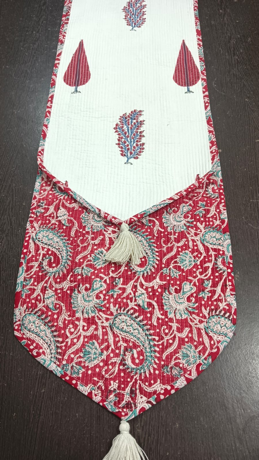 Hand Block Quilted Table Runner - Red