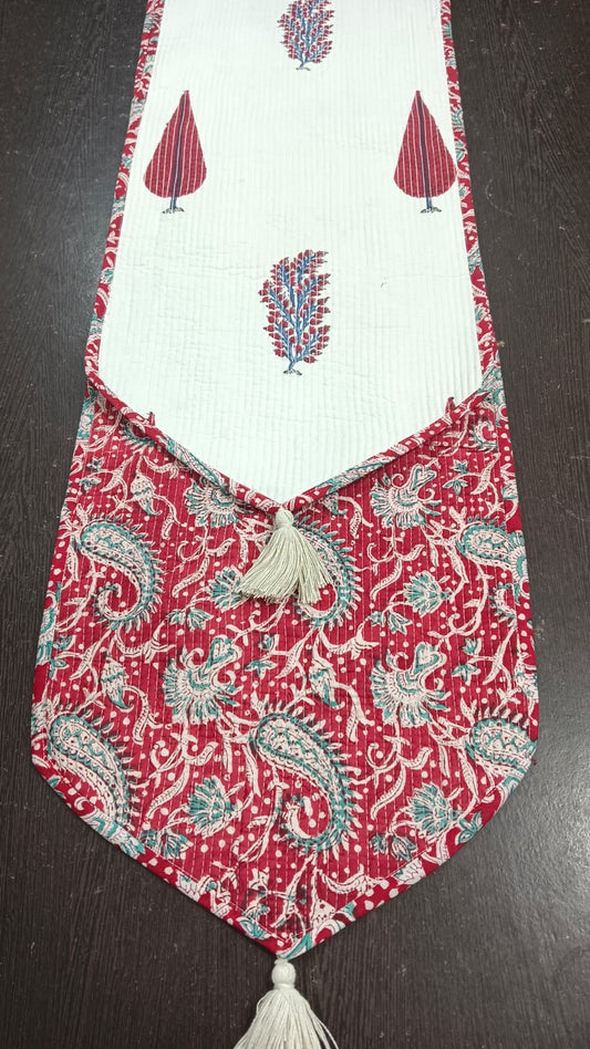 Hand Block Quilted Table Runner - Red