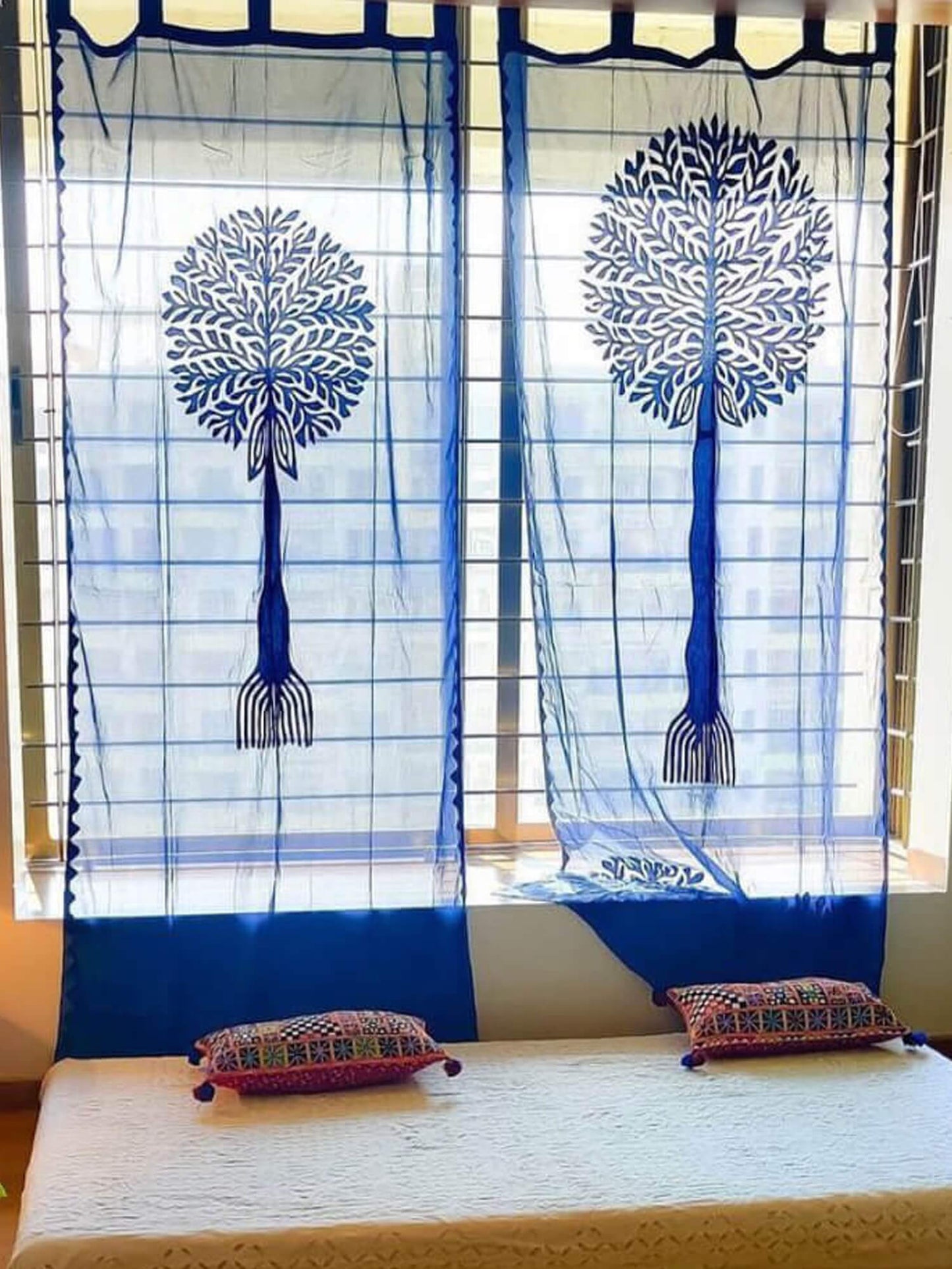 Tree of Life Curtain – Blue Applique