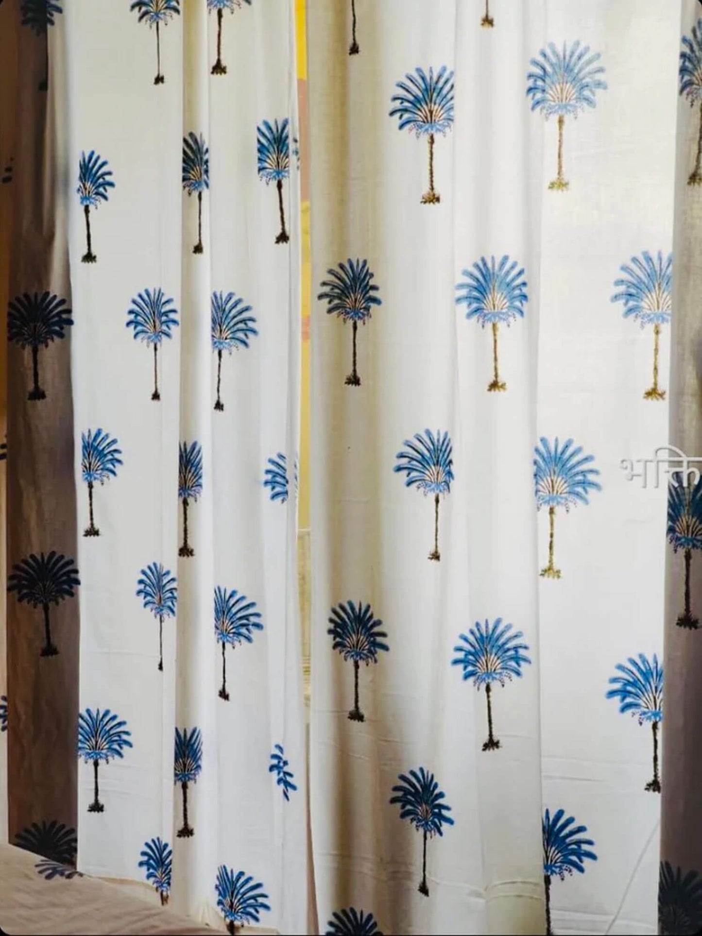 Block Print Curtain – Palm Blue