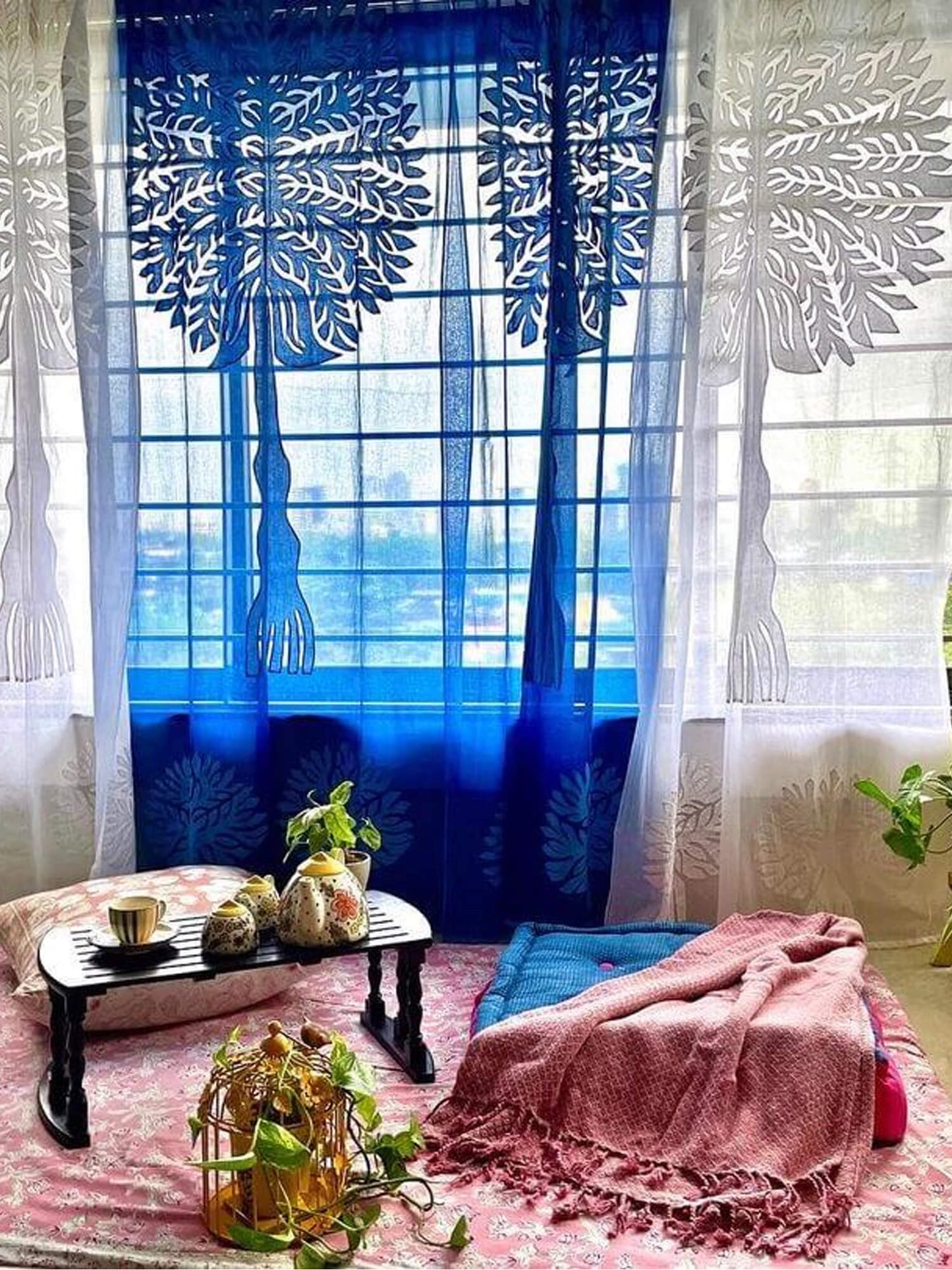 Tree of Life Curtain – Blue Applique