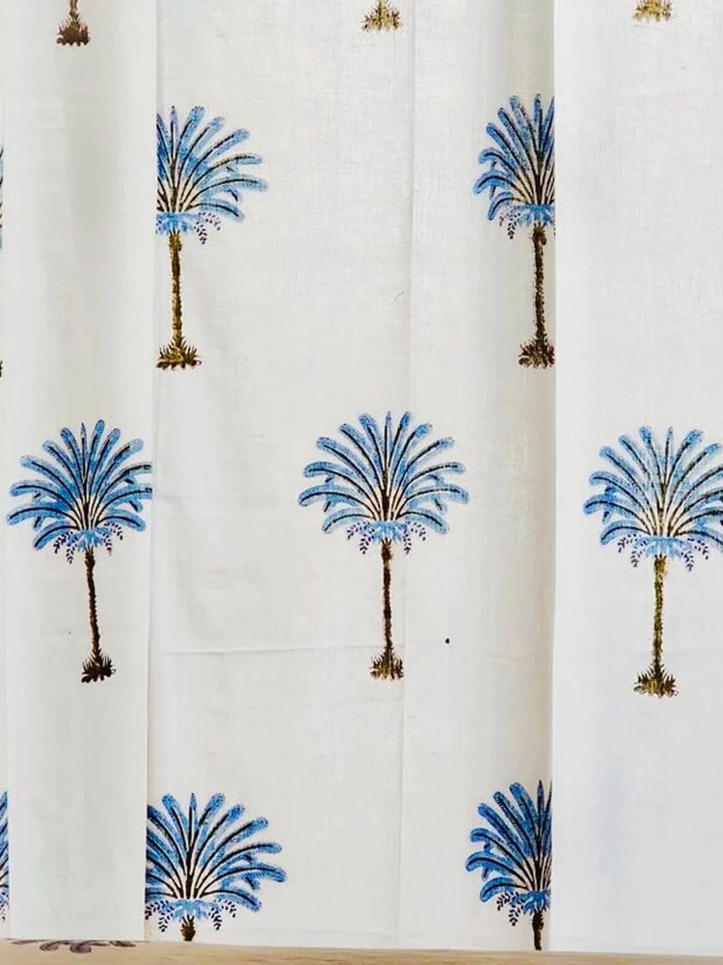 Block Print Curtain – Palm Blue