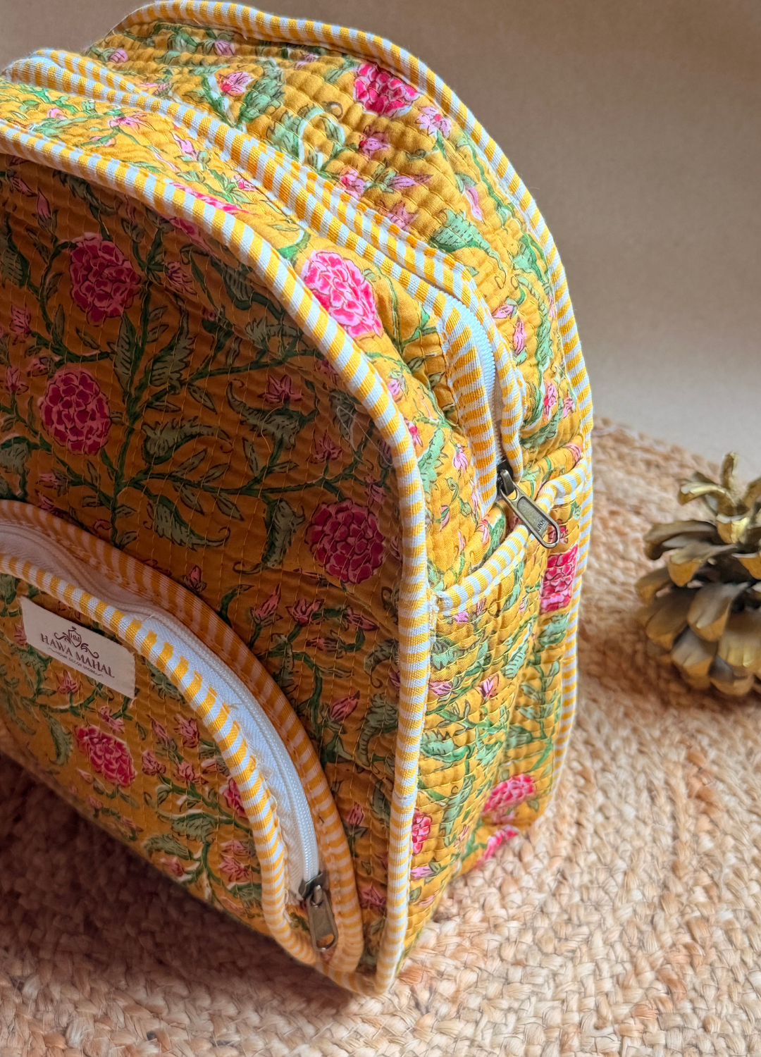 Quilted Small Backpack - Yellow