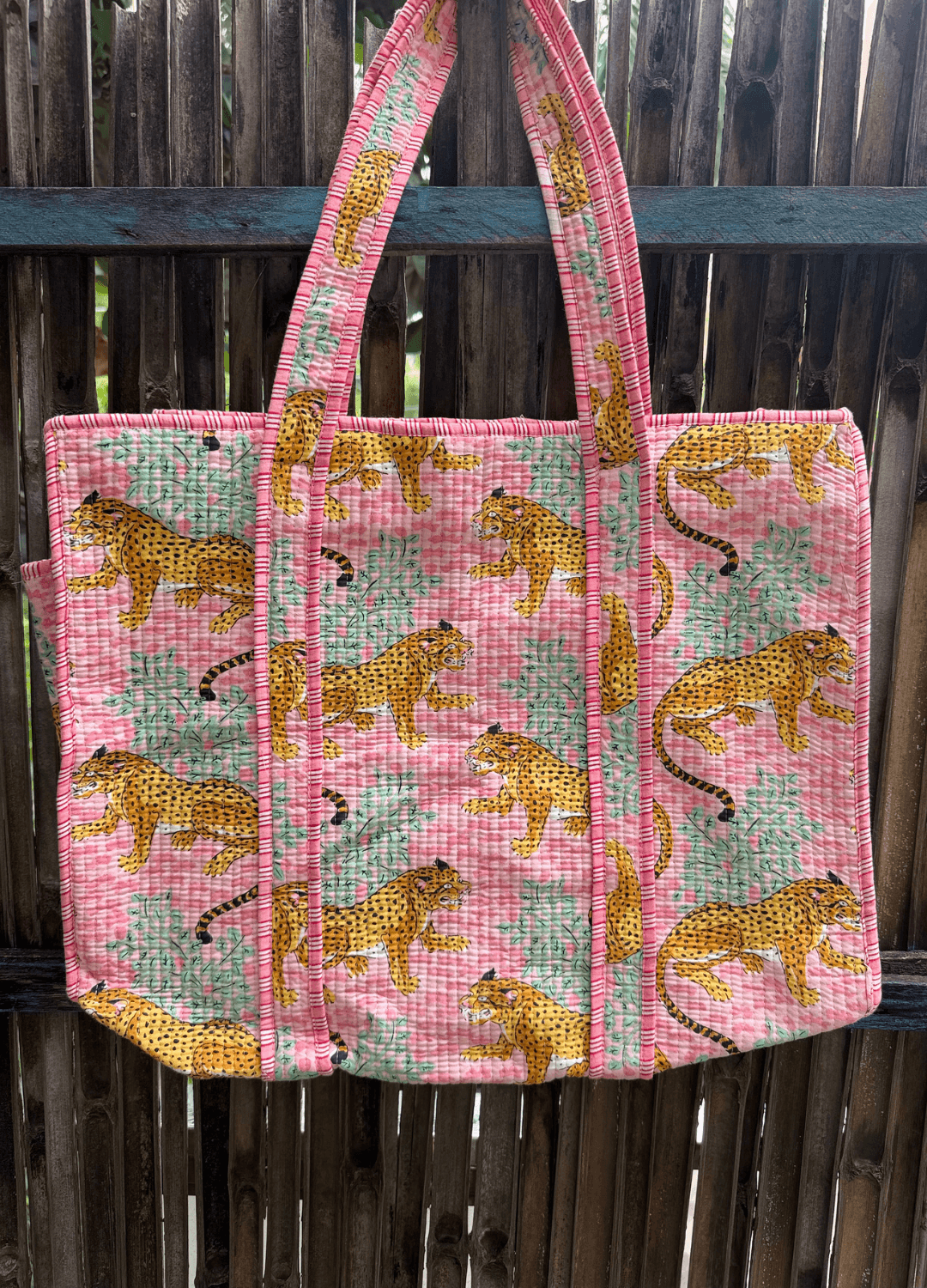 Block Printed Big Tote with bottle holder