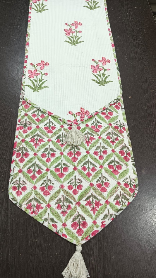 Hand Block Quilted Table Runner - Pink