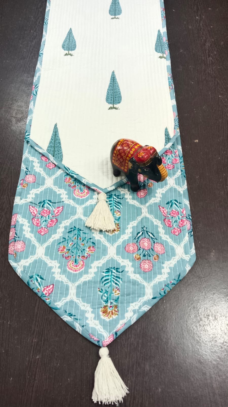 Hand Block Quilted Table Runner - Blue